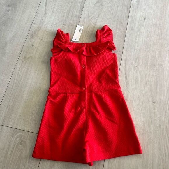 Janie and Jack Red Romper Pockets Girls Size 5 - Picture 5 of 6